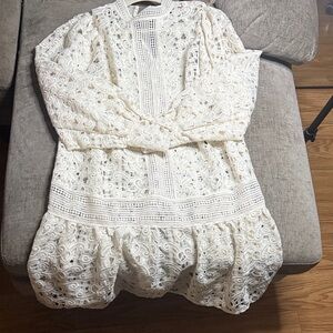 H&M White Lace Long Sleeve Dress
